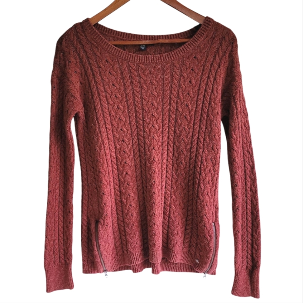 American Eagle Cable Knit Fisherman Sweater Rust Womens Medium